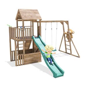 DUNSTER HOUSE LTD. Wooden Climbing Frame Double Swing Set Slide Kids Monkey Bars Play Tower BalconyFort Max