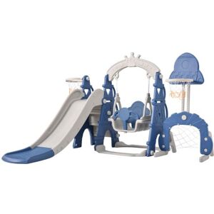 DEWDAT 5 in 1 Multifunctional Children's Slide with Swing, Adjustable Basketball Hoop, Soccer Goal, Climbing Tower, Indoor & Outdoor Backyard Baby Slide Set