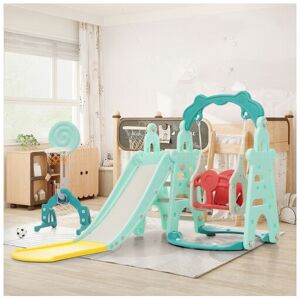 Dewdat - Children's Slide, 5 in 1 Multiplayer toddler slide with basketball stand, football goal, swings, climbing ladder, indoor and outdoor use