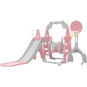 Dewdat - Children's Slide, 5 in 1 Multiplayer toddler slide with basketball stand, football goal, swings, climbing ladder, indoor and outdoor use