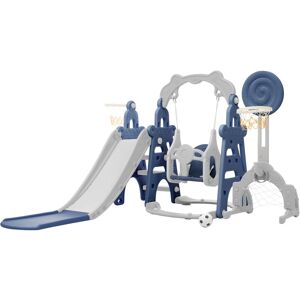 Dewdat - Children's Slide, 5 in 1 Multiplayer toddler slide with basketball stand, football goal, swings, climbing ladder, indoor and outdoor use