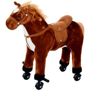 HOMCOM Kids Walking Ride on Horse Toy Plush Walk Pony with Wheels Sound Brown