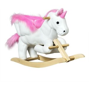 Homcom - Kids Wooden Ride On Unicorn Rocking Horse Plush Toy Soft Seat Pink