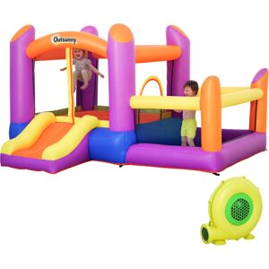 Outsunny - Bouncy Castle with Slide Pool House Inflatable w/ Blower Multi-color
