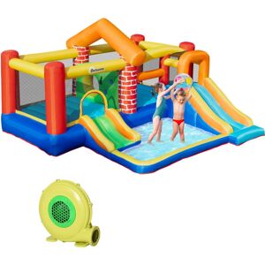 Outsunny Kids Bouncy Castle with Double Slides Pool Trampoline with Blower
