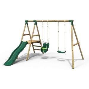 Rebo - Odyssey Wooden Garden Swing Set with Standard Seat, Baby Seat, Platform and Slide - Green