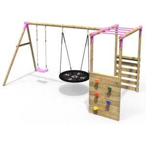 Rebo - Wooden Children's Garden Swing Set with Monkey Bars - Double Swing - Meteorite Pink