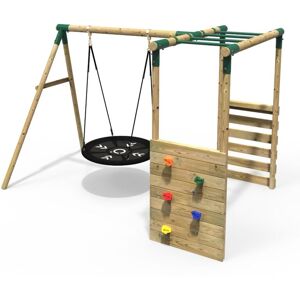 Rebo - Wooden Children's Garden Swing Set with Monkey Bars - Single Swing - Mercury Green