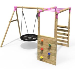 Rebo - Wooden Children's Garden Swing Set with Monkey Bars - Single Swing - Mercury Pink