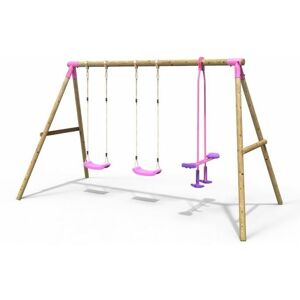 Rebo - Wooden Garden Swing Set with 2 Standard Swings and Glider - Neptune Pink