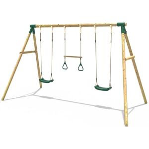 Rebo - Wooden Garden Swing Set with 2 Swings and Trapeze Bar - Comet Green