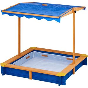 Teamson Home - Teamson Kids Outdoor Garden Sand Pit, Large Square Wooden Sandbox, With Lid and Canopy, Garden Toys, Brown/Blue, 117 x 117 x 120 (cm)