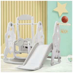 Dewdat - Toddler Slide and Swing Set 4 in 1, Kids Playground Climber Swing Playset with Basketball Hoops Freestanding Combination Indoor & Outdoor.