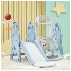 Dewdat - Toddler Slide and Swing Set 4 in 1, Kids Playground Climber Swing Playset with Basketball Hoops Freestanding Combination Indoor & Outdoor.