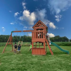Backyard Discovery - Atlantis Wooden Climbing Frame with 2 x Swings, Trapeze and 1 x Slide Backyard Discovery - Atlantis Wooden Climbing Frame with 2 x Swings, Trapeze and 1 x Slide