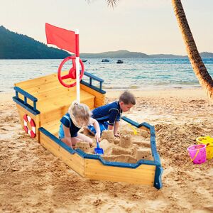 COSTWAY Kids Wooden Sandbox Pirate Ship Play Boat w/ Flag Rudder Lifebuoy Decoration COSTWAY Kids Wooden Sandbox Pirate Ship Play Boat w/ Flag Rudder Lifebuoy Decoration