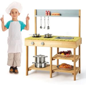 Costway - Outdoor Mud Kitchen Set Outdoor Play Kitchen Set w/Shelves-Natural Costway - Outdoor Mud Kitchen Set Outdoor Play Kitchen Set w/Shelves-Natural
