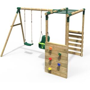 Rebo Wooden Children's Garden Swing Set with Monkey Bars - Double Swing - Luna Green Rebo Wooden Children's Garden Swing Set with Monkey Bars - Double Swing - Luna Green
