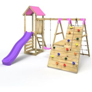 Rebo - Wooden Climbing Frame with Swings, 6+8FT Slides & Climbing Wall - Alverstone Pink Rebo - Wooden Climbing Frame with Swings, 6+8FT Slides & Climbing Wall - Alverstone Pink