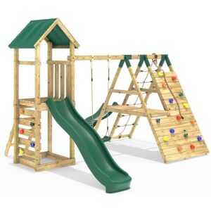 Rebo - Wooden Climbing Frame with Swings, 6+8FT Slides & Climbing Wall - Alverstone Rebo - Wooden Climbing Frame with Swings, 6+8FT Slides & Climbing Wall - Alverstone