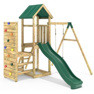 Rebo - Wooden Climbing Frame with Vertical Rock Wall, Swing Set and Slide - Rushmore+ Rebo - Wooden Climbing Frame with Vertical Rock Wall, Swing Set and Slide - Rushmore+