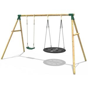 Rebo Wooden Garden Swing Set with Standard and Large Nest Swings - Meteorite Green Rebo Wooden Garden Swing Set with Standard and Large Nest Swings - Meteorite Green