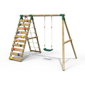 Rebo - Wooden Swing Set with Up and Over Climbing Wall - Aria Green Rebo - Wooden Swing Set with Up and Over Climbing Wall - Aria Green