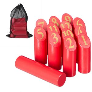 Relaxdays - Kubb Viking Game, for Outdoors, Throwing, Wooden, Numbers Included, for Adults and Kids, with Carry Bag, Red Relaxdays - Kubb Viking Game, for Outdoors, Throwing, Wooden, Numbers Included, for Adults and Kids, with Carry Bag, Red