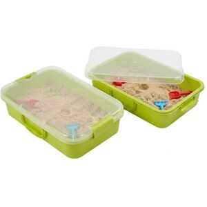 Relaxdays Sandpit with lid, 2-pack, plastic, H x W x D: 8 x 38 x 25 cm, small kids' sandpit, indoor, light green Relaxdays Sandpit with lid, 2-pack, plastic, H x W x D: 8 x 38 x 25 cm, small kids' sandpit, indoor, light green