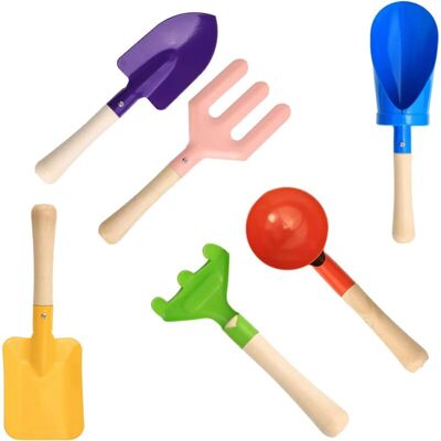 Groofoo - 6 pcs 8' Kids Gardening Tools, Metal Beach Sandbox Digging Toys with Sturdy Wooden Handle, Safe Backyard Snow Sensory Playset Including Groofoo - 6 pcs 8' Kids Gardening Tools, Metal Beach Sandbox Digging Toys with Sturdy Wooden Handle, Safe Backyard Snow Sensory Playset Including