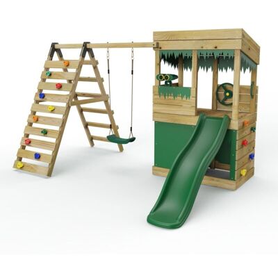 Rebo Lookout Tower Playhouse - Swing and Climbing Wall 6ft Slide - Ascent Rebo Lookout Tower Playhouse - Swing and Climbing Wall 6ft Slide - Ascent