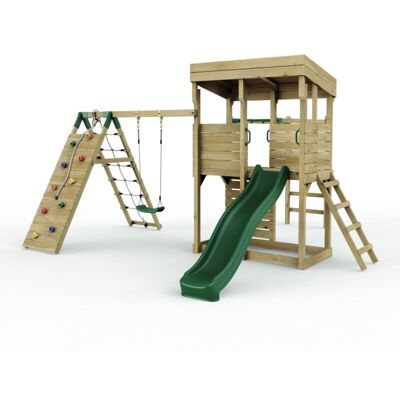 REBO XL Lookout Tower Playhouse with Single Swing and Monkey Bars plus Climbing Wall and Slide REBO XL Lookout Tower Playhouse with Single Swing and Monkey Bars plus Climbing Wall and Slide