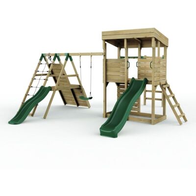 REBO XL Lookout Tower Playhouse with Single Swing and Monkey Bars plus Climbing Wall and Slides REBO XL Lookout Tower Playhouse with Single Swing and Monkey Bars plus Climbing Wall and Slides