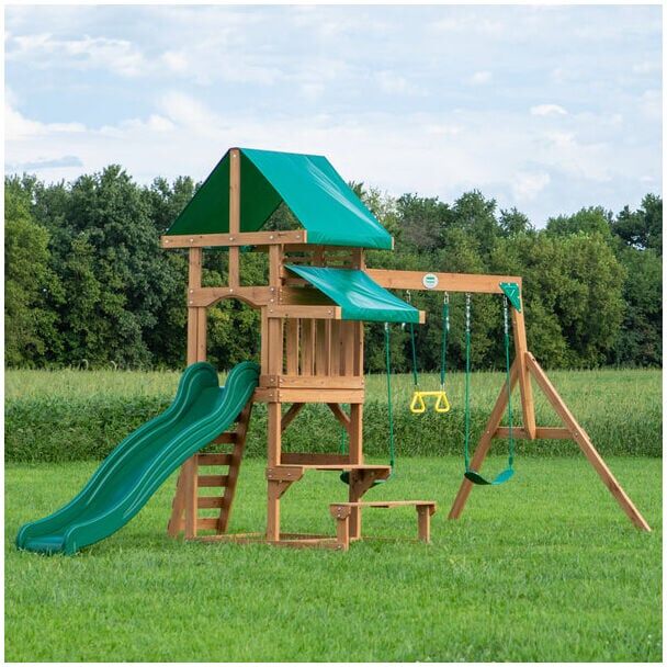 Backyard Discovery - Belmont Cedar Wooden Climbing Frame with 3 x Swings and 1 x Slide