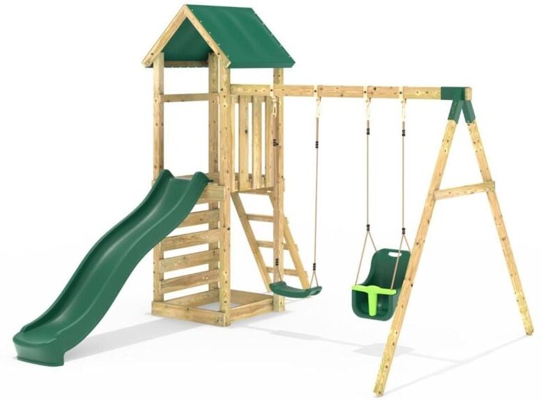 Rebo - Adventure Wooden Climbing Frame, Swing Set and Slide - Rainier Green