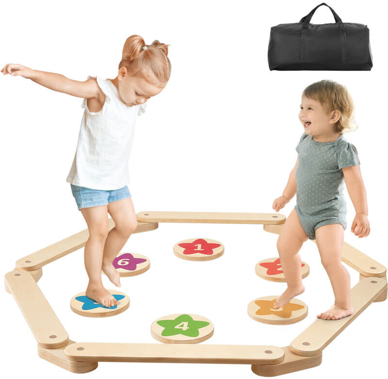 VEVOR Balance Beam Stepping Stones, 6 pcs Wooden Toddler Balance Boards, Montessori Toy for Kids 2-6, Build Coordination and Gross Motor Skills, Gymnastics