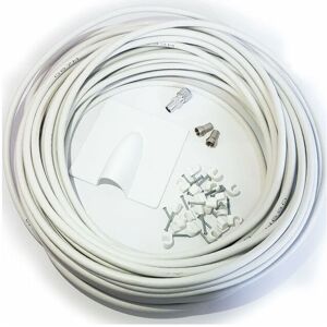 LOOPS White 25m RG6 Coaxial Cable Kit For Aerial Satellite Dish Install tv Freesat