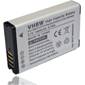 VHBW Battery 1800mAh for Navi gps Ortung garmin E1GR, E1GR virb elite, E2GR, E2GR virb elite, Action hd Camera 1.4 replaces 010-11599-00, 010-11654-03