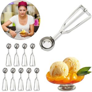 Relaxdays - Set of 10 Ice Cream Scoops, for Muffin and Cookie Dough, Gelato Portion Ball, Release Trigger, ∅ 53 mm, Silver