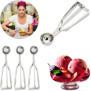 Relaxdays - Set of 4 Ice Cream Scoops, for Muffin and Cookie Dough, Gelato Portion Ball, Release Trigger, ∅ 39 mm, Silver