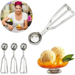 Relaxdays Set of 4 Ice Cream Scoops, for Muffin and Cookie Dough, Gelato Portion Ball, Release Trigger, ∅ 53 mm, Silver