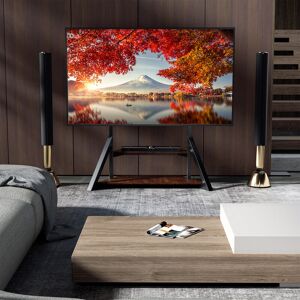 Unho - Corner tv Floor Stand for 32 37 43 55 65 70 85 100 Inch tv, with Wooden Storage Shelves