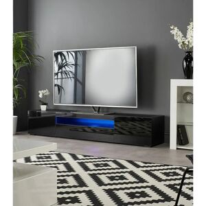 MMT FURNITURE DESIGNS LTD Modern Black 200cm Matt Gloss tv Stand Cabinet Suitable for 55 65 70 75 80 Inch 4K led Flat Screen TV's - Black