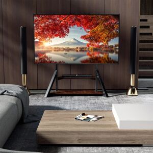 UNHO Corner tv Floor Stand for 32 37 43 55 65 70 85 100 Inch tv, with Wooden Storage Shelves