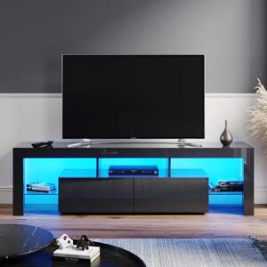 Elegant - 1600mm Modern Black Gloss tv Unit Stand with led Ambient Light for 32 40 43 50 52 55 60 inch 4k tv, for Living Room and Bedroom with