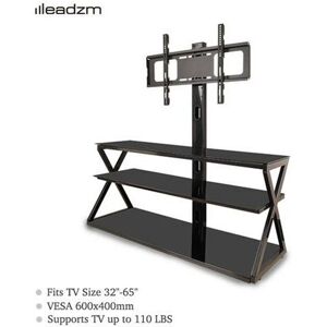 Leadzm - TSG001 32-65 Corner Floor tv Stand with Swivel Bracket 3-Tier Tempered Glass Shelves