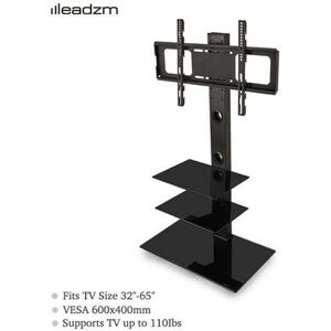 Leadzm - TSG003 32-65 Corner Floor tv Stand with Swivel Bracket 3-Tier Tempered Glass Shelves