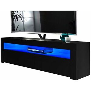 MMT FURNITURE DESIGNS LTD Modern Black 155cm Matt Gloss tv Stand Cabinet Suitable for 40 49 50 55 65 Inch 4K led Flat Screen TV's - Black