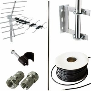 LOOPS Tv Aerial Install Mounting Kit Coaxial Coax Cable 6ft Mast Pole Bracket Clips