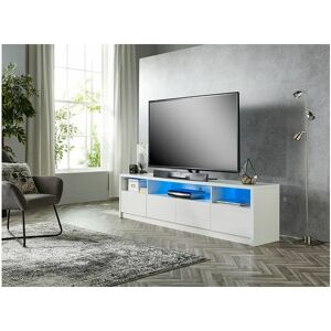 MMT FURNITURE DESIGNS LTD Modern White 200cm Matt Gloss tv Stand Cabinet Suitable for 55 65 70 75 80 Inch 4K led Flat Screen TV's - White